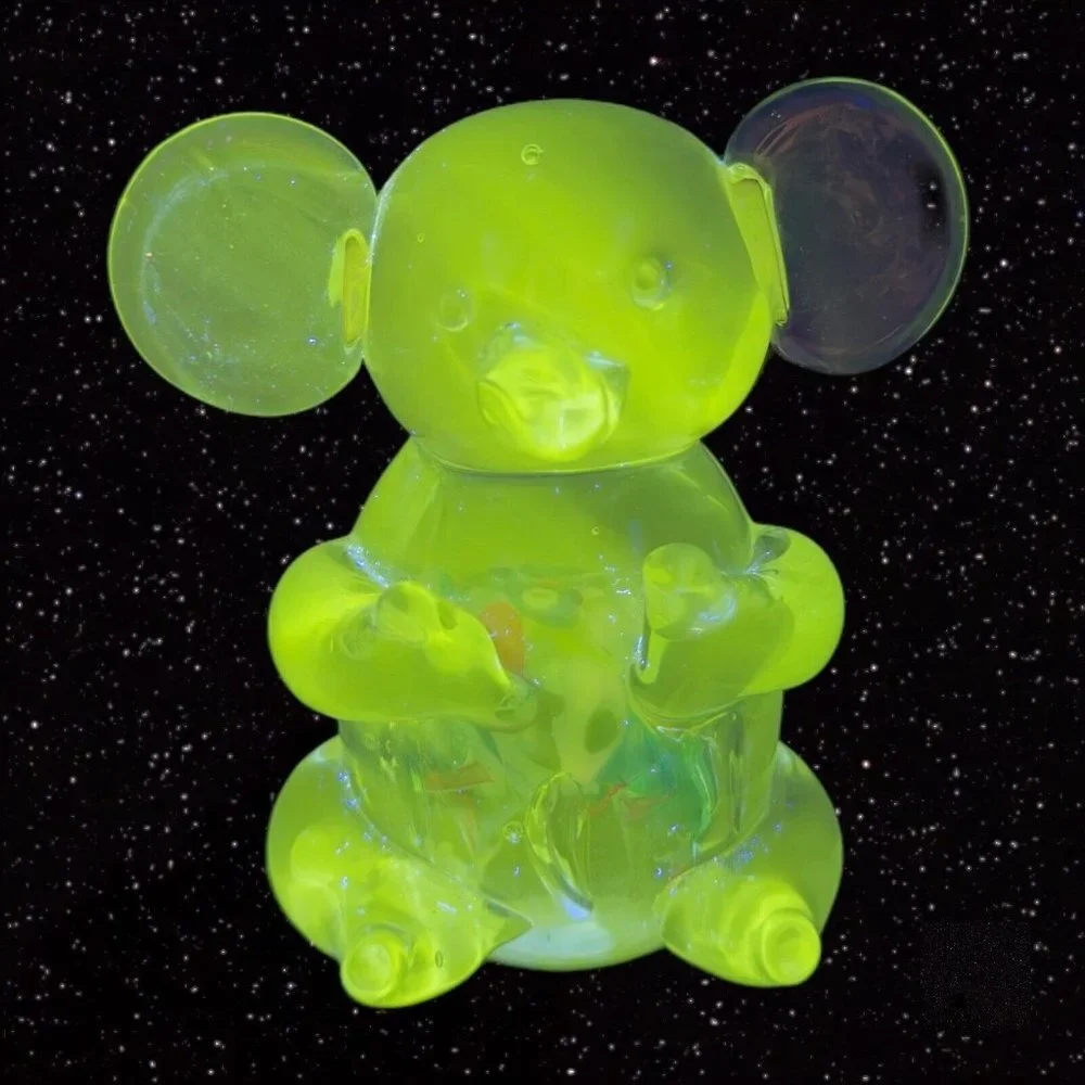 1980s Glass Large Koala Bear Figurine Paperweight Manganese 365nm UV W Sticker‎